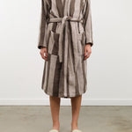 Hawkins New York Apparel Womens Lounge Simple Striped Terry Bathrobe in Light Grey/Dark Grey