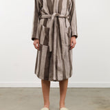 Hawkins New York Apparel Womens Lounge Simple Striped Terry Bathrobe in Light Grey/Dark Grey