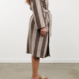 Hawkins New York Apparel Womens Lounge Simple Striped Terry Bathrobe in Light Grey/Dark Grey