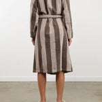 Hawkins New York Apparel Womens Lounge Simple Striped Terry Bathrobe in Light Grey/Dark Grey