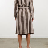 Hawkins New York Apparel Womens Lounge Simple Striped Terry Bathrobe in Light Grey/Dark Grey