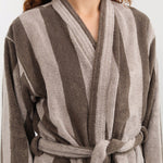 Hawkins New York Apparel Womens Lounge Simple Striped Terry Bathrobe in Light Grey/Dark Grey