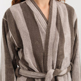 Hawkins New York Apparel Womens Lounge Simple Striped Terry Bathrobe in Light Grey/Dark Grey