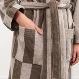 Hawkins New York Apparel Womens Lounge Simple Striped Terry Bathrobe in Light Grey/Dark Grey