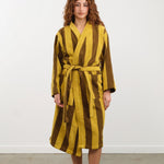 Hawkins New York Apparel Womens Lounge Simple Striped Terry Bathrobe in Mustard/Bronze Mustard/Bronze / Small