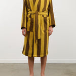 Hawkins New York Apparel Womens Lounge Simple Striped Terry Bathrobe in Mustard/Bronze