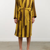 Hawkins New York Apparel Womens Lounge Simple Striped Terry Bathrobe in Mustard/Bronze