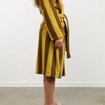 Hawkins New York Apparel Womens Lounge Simple Striped Terry Bathrobe in Mustard/Bronze