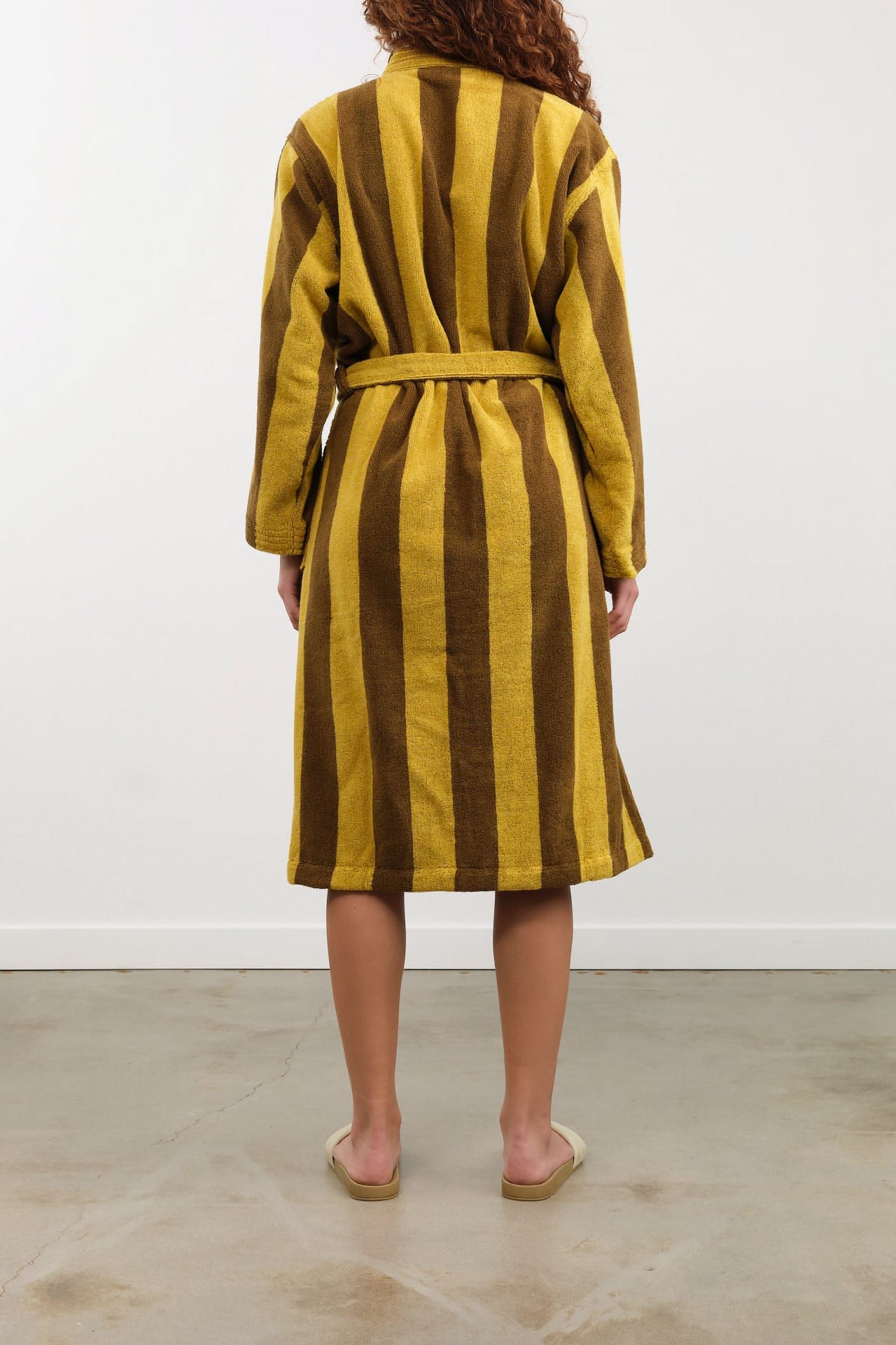 Hawkins New York Apparel Womens Lounge Simple Striped Terry Bathrobe in Mustard/Bronze