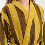 Hawkins New York Apparel Womens Lounge Simple Striped Terry Bathrobe in Mustard/Bronze
