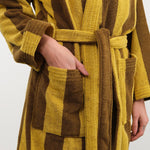 Hawkins New York Apparel Womens Lounge Simple Striped Terry Bathrobe in Mustard/Bronze