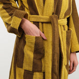 Hawkins New York Apparel Womens Lounge Simple Striped Terry Bathrobe in Mustard/Bronze