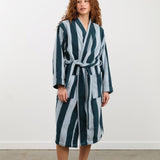 Hawkins New York Apparel Womens Lounge Simple Striped Terry Bathrobe in Sky/Peacock Sky/Peacock / Small