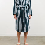 Hawkins New York Apparel Womens Lounge Simple Striped Terry Bathrobe in Sky/Peacock