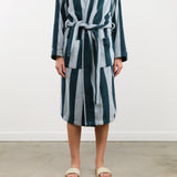Hawkins New York Apparel Womens Lounge Simple Striped Terry Bathrobe in Sky/Peacock