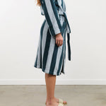Hawkins New York Apparel Womens Lounge Simple Striped Terry Bathrobe in Sky/Peacock