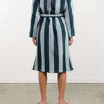 Hawkins New York Apparel Womens Lounge Simple Striped Terry Bathrobe in Sky/Peacock