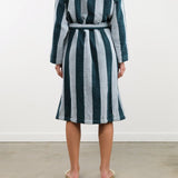 Hawkins New York Apparel Womens Lounge Simple Striped Terry Bathrobe in Sky/Peacock