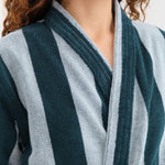 Hawkins New York Apparel Womens Lounge Simple Striped Terry Bathrobe in Sky/Peacock