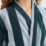 Hawkins New York Apparel Womens Lounge Simple Striped Terry Bathrobe in Sky/Peacock