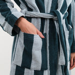 Hawkins New York Apparel Womens Lounge Simple Striped Terry Bathrobe in Sky/Peacock
