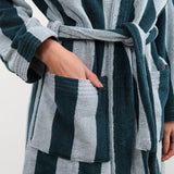Hawkins New York Apparel Womens Lounge Simple Striped Terry Bathrobe in Sky/Peacock
