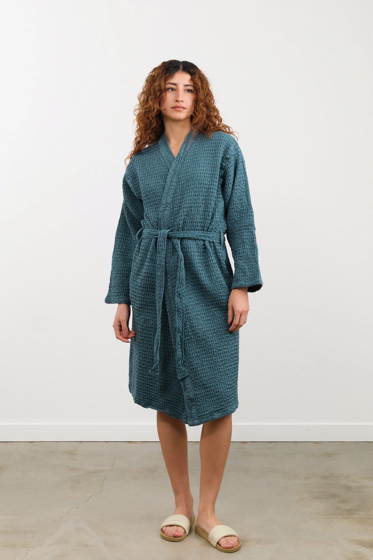 Hawkins New York Apparel Womens Lounge Simple Waffle Bathrobe in Peacock Peacock / Small