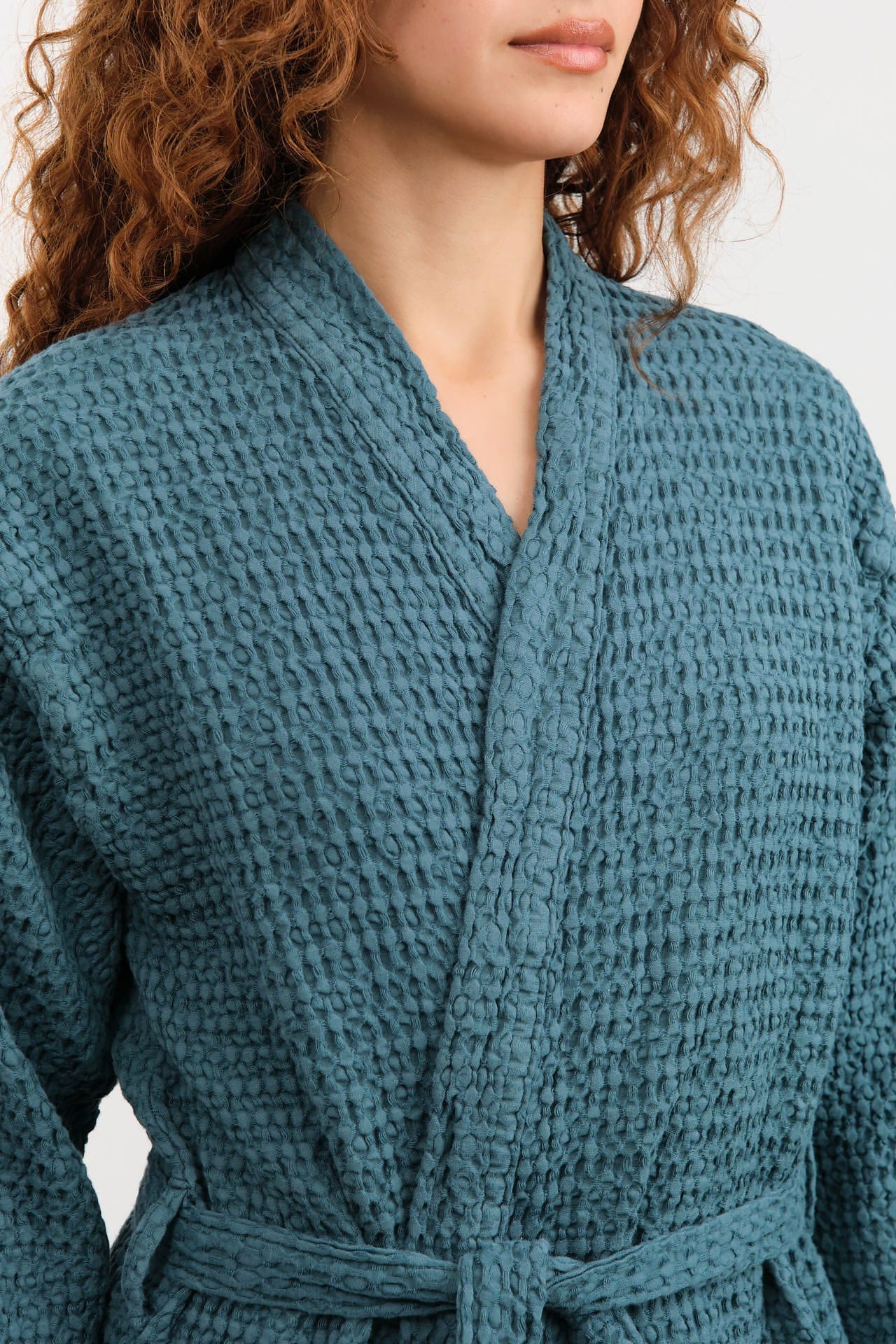 Hawkins New York Apparel Womens Lounge Simple Waffle Bathrobe in Peacock