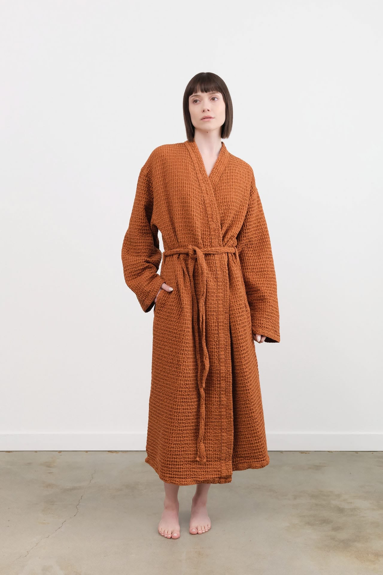 Hawkins New York Apparel Womens Lounge Simple Waffle Bathrobe in Terracotta Terracotta / Large