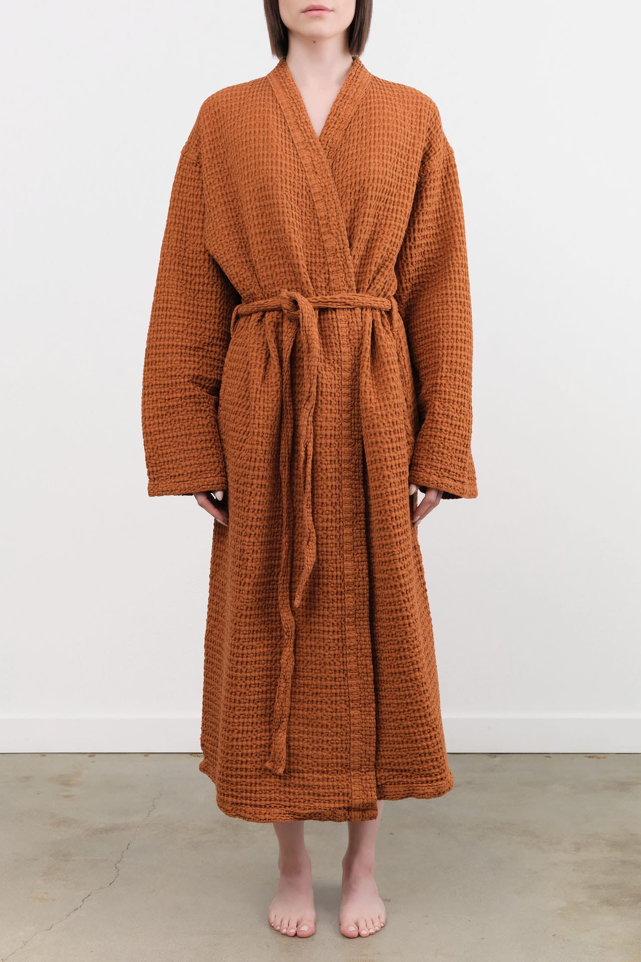 Hawkins New York Apparel Womens Lounge Simple Waffle Bathrobe in Terracotta Terracotta / Large