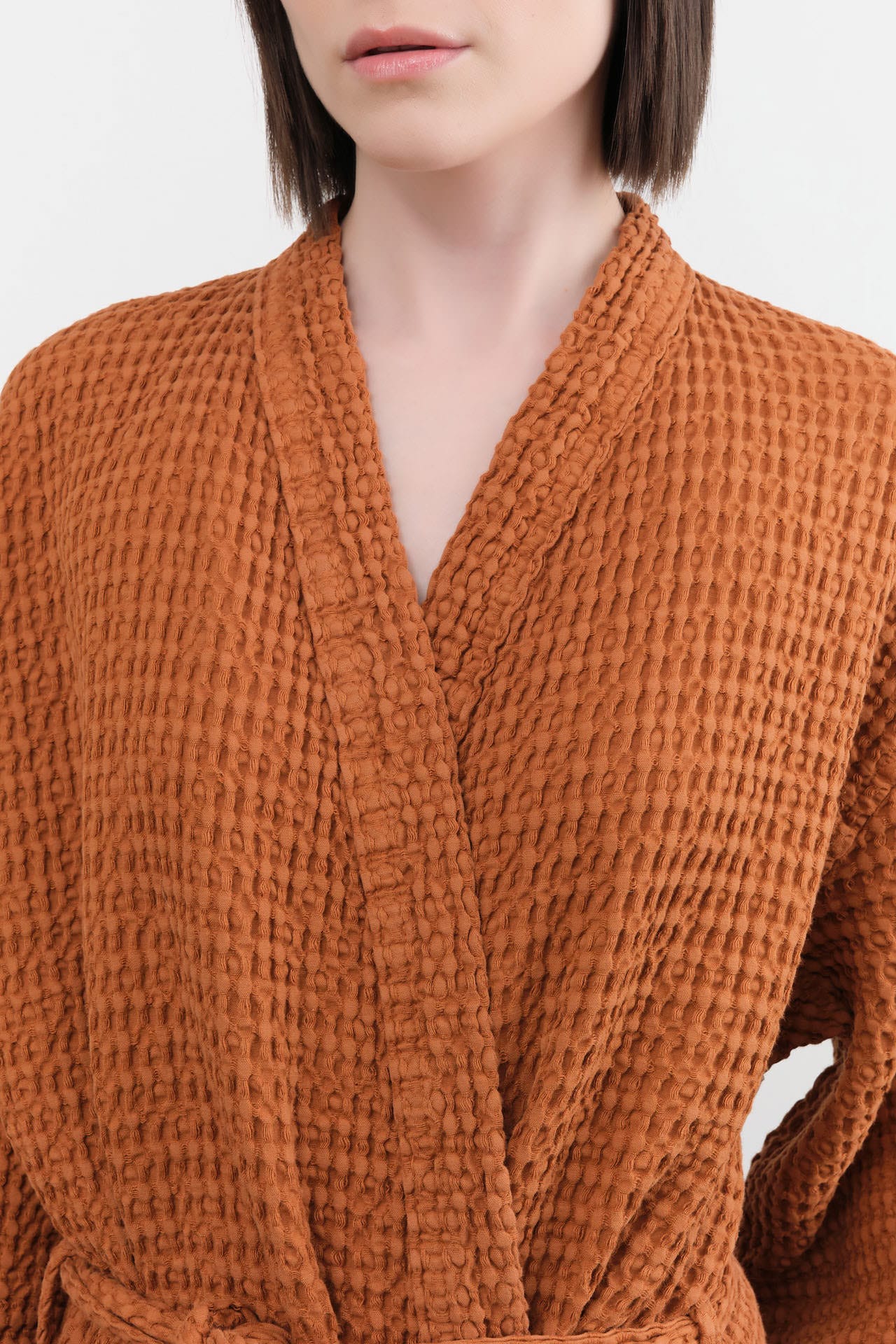 Hawkins New York Apparel Womens Lounge Simple Waffle Bathrobe in Terracotta Terracotta / Large