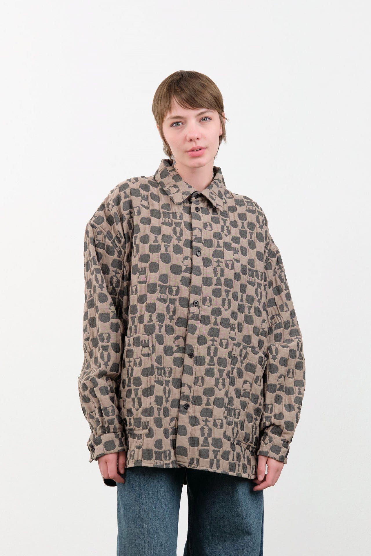 Henrik Vibskov Apparel Womens Blouses Big Shirt in Brown Black Chess