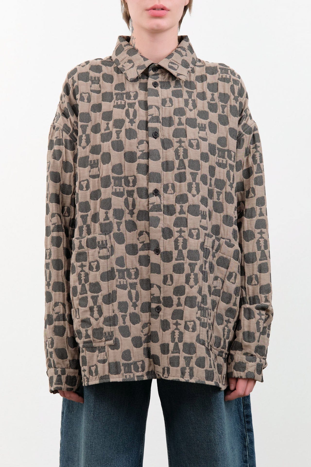 Henrik Vibskov Apparel Womens Blouses Big Shirt in Brown Black Chess