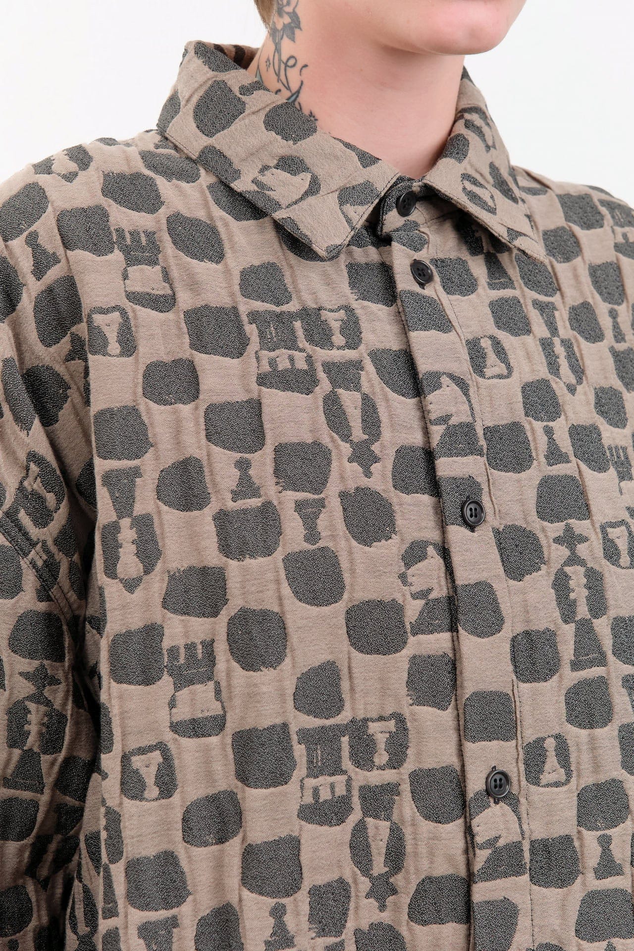 Henrik Vibskov Apparel Womens Blouses Big Shirt in Brown Black Chess