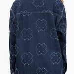 Long Sleeve Dow Denim Button Up Shirt by Designer Brand Henrik Vibskov in Dark Needle Punch Stitch Pattern in Blue 