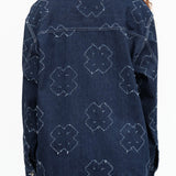 Long Sleeve Dow Denim Button Up Shirt by Designer Brand Henrik Vibskov in Dark Needle Punch Stitch Pattern in Blue 