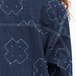 Long Sleeve Dow Denim Button Up Shirt in Dark Needle Punch Stitch Pattern in Blue by Designer Brand Henrik Vibskov