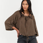 Henrik Vibskov Frill Blouse in Beige and Black Checks 