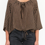 Frill Blouse by Henrik Vibskov in Beige and Black Checks 