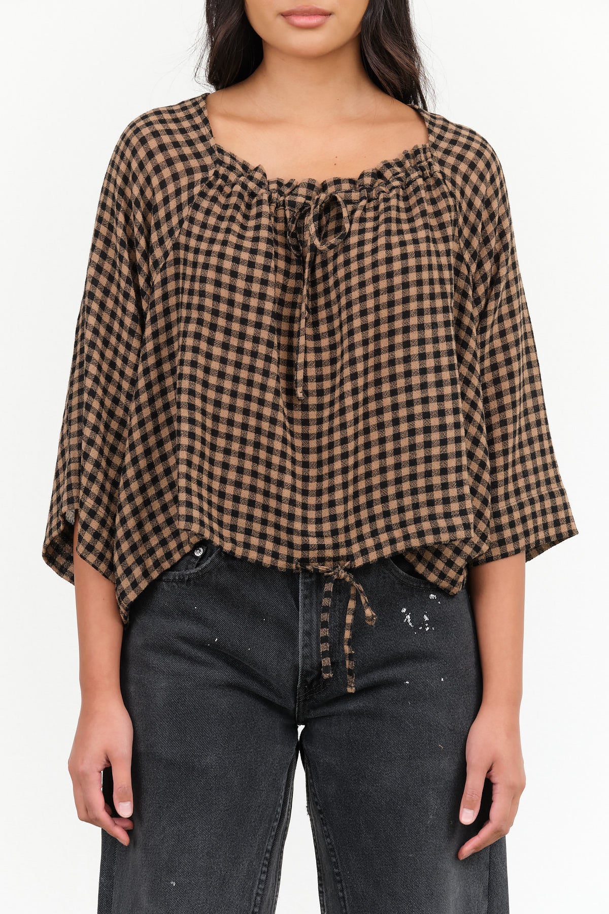 Frill Blouse by Henrik Vibskov in Beige and Black Checks 