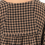 Henrik Vibskov Designer Brand Beige and Black Checks Picnic Print Three Quarter Sleeve Frill Blouse with Waist Tie 