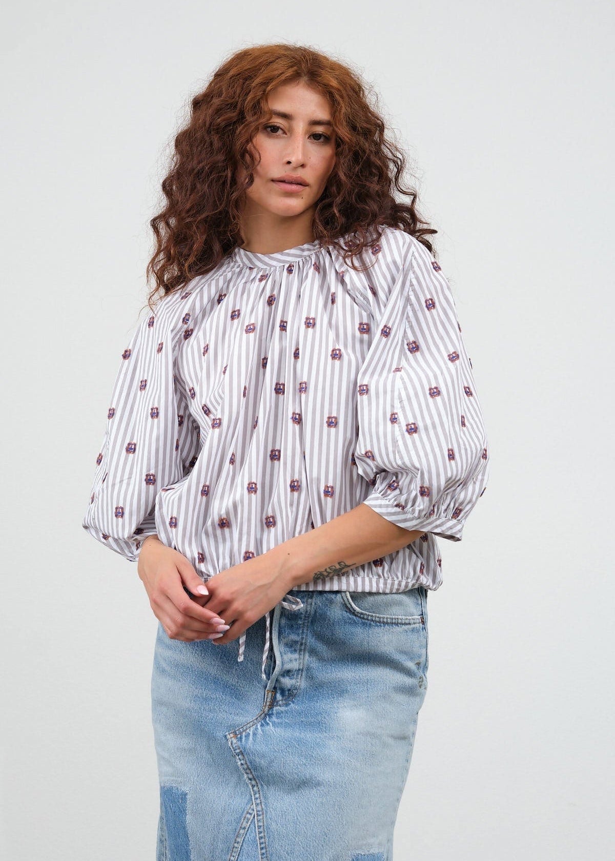 Henrik Vibskov Apparel Womens Blouses Gambit Blouse Grey White Stripes / XSmall