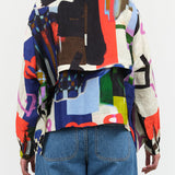 Playground Collage Abstract Print Keyhole Long Sleeve Crewneck Silk Blouse by Henrik Vibskov Designer Brand 