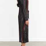 Henrik Vibskov Slinky Pleated Long Sleeve Midi Knight Plisse Dress in Dark Tetris Drips Print