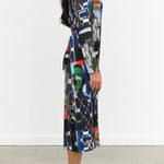 Henrik Vibskov Slinky Pleated Long Sleeve Midi Knight Plisse Dress in Kaleidoscope Tetris Print