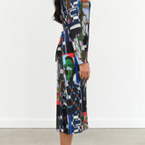 Henrik Vibskov Slinky Pleated Long Sleeve Midi Knight Plisse Dress in Kaleidoscope Tetris Print