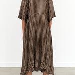 Brown Beige and Black Checks Picnic Print Short Sleeve Pump Maxi Dress by Henrik Vibskov Designer Brand