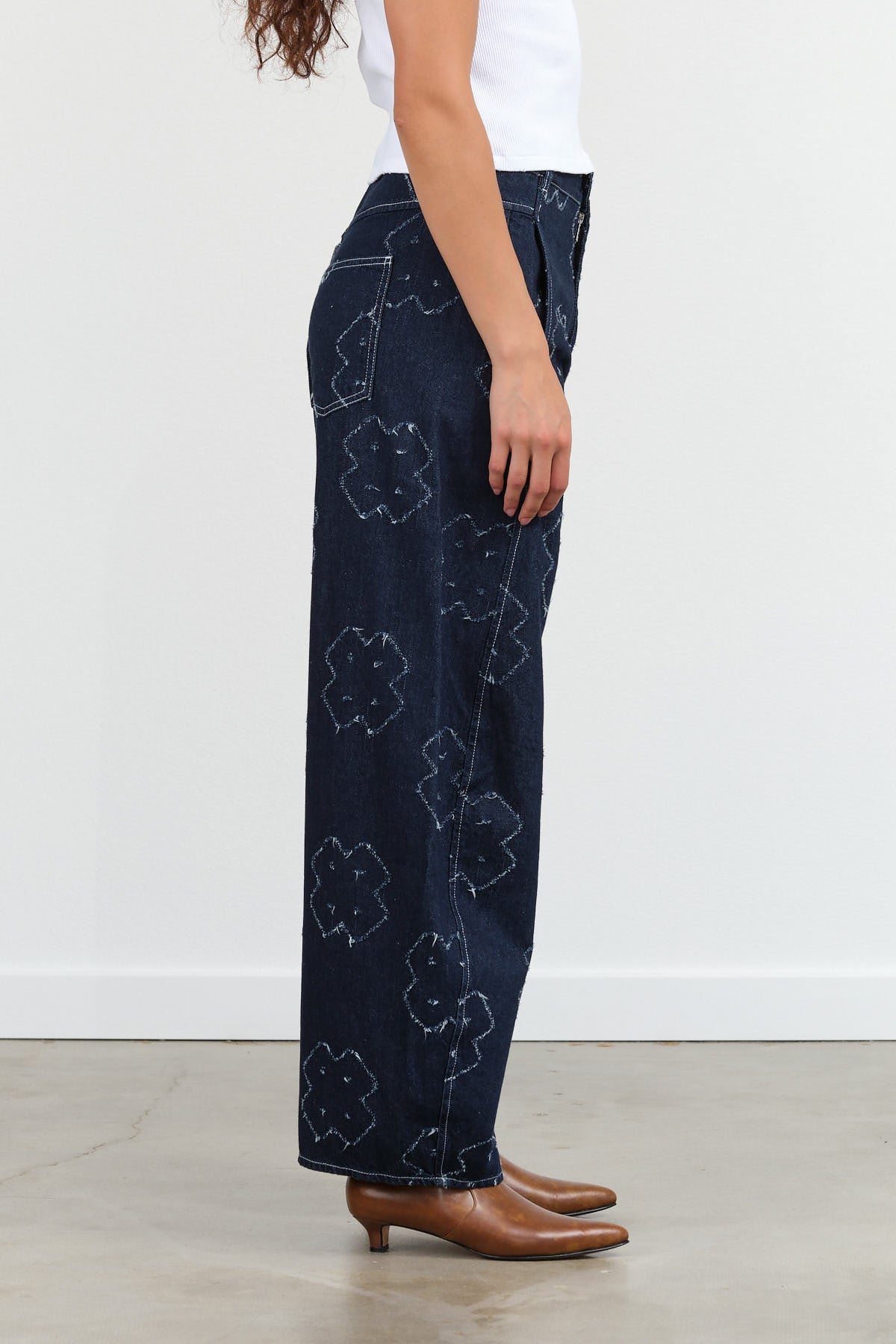 Henrik Vibskov Shade High Waisted Barrel Leg Denim Pants in Dark Needle Punch Blue