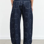 Henrik Vibskov Designer Brand Dark Needle Punch Blue Shade High Waisted Barrel Leg Denim Pants