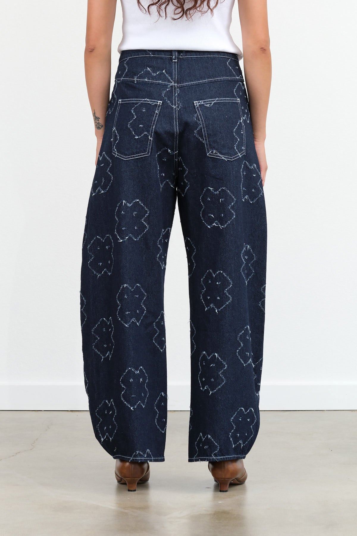 Henrik Vibskov Designer Brand Dark Needle Punch Blue Shade High Waisted Barrel Leg Denim Pants